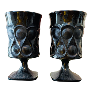 Vintage Noritake Spotlight Ebony Glasses Set of Two 1970s Black Pedestal Glassware
