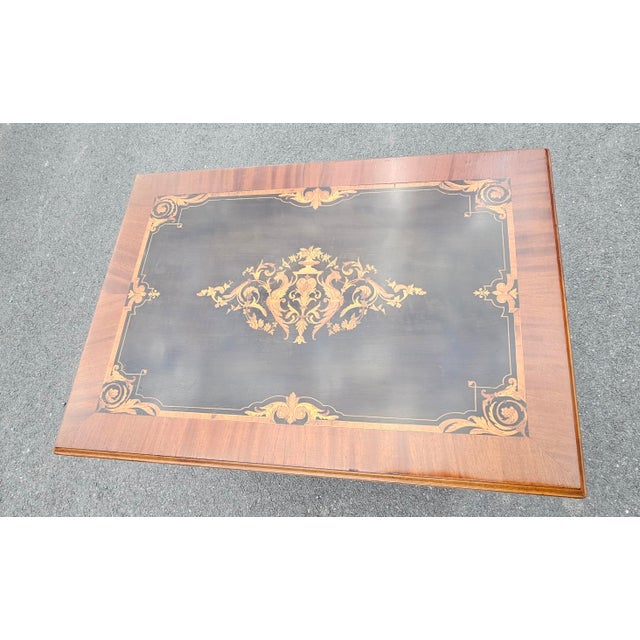 French 19th Century Louis XVI Style Kingwood & Walnut Marquetry Stretcher Center Table For Sale - Image 3 of 11
