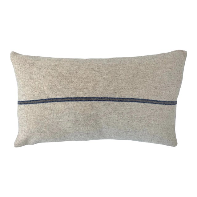 Italian FirmaMenta Eco-Friendly Blue and Brown Stripes Cream Wool Lumbar Pillow For Sale