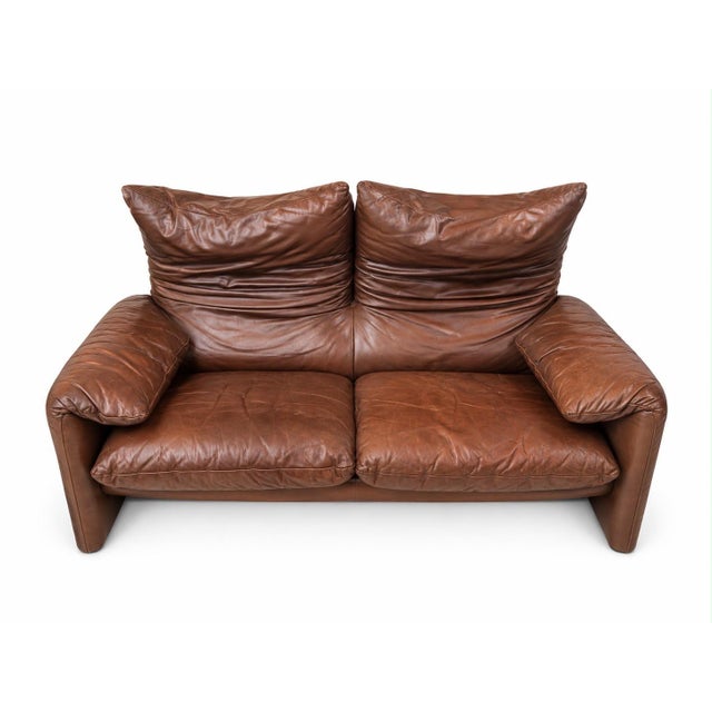 Modern Leather Maralunga Two-Seater Sofa by Vico Magistretti for Cassina, 1980s For Sale - Image 3 of 7