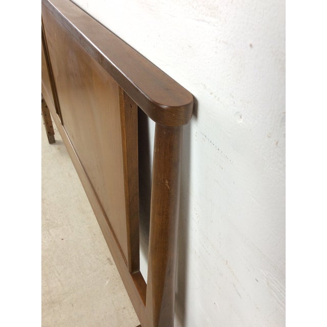 Mid Century Modern Full Size Walnut Headboard With Turned Wood Frame For Sale - Image 10 of 17