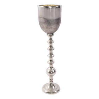 Black Diamond Glass Chalise on a Nickel Turned Metal Stand- Medium For Sale