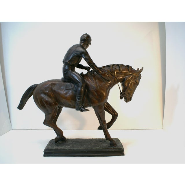 Large Bronze Jockey Rider on Race Horse Sculpture, 20th Century For Sale - Image 4 of 12