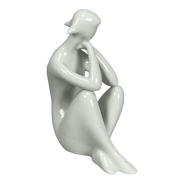 Vintage 1990s Royal Dux Czech Bohemian Art Porcelain Seated Nude Woman Figure For Sale