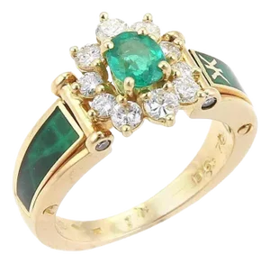 Korloff Diamonds & Emerald Enamel 18k Gold Cocktail Ring, Size 6