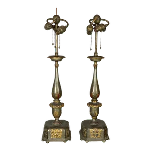 Caldwell Pewter and Bronze Table Lamps - A Pair