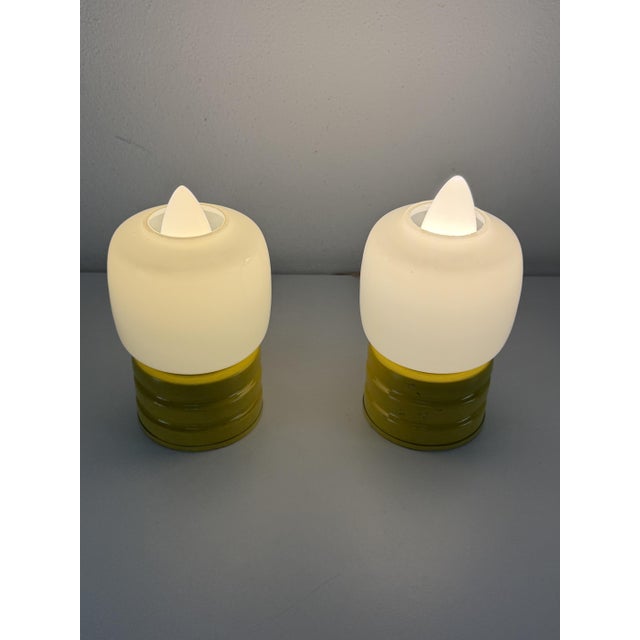Vintage Bedside Lamps in Colored Metal and Opal Glass, 1970s, Set of 2 For Sale - Image 3 of 12