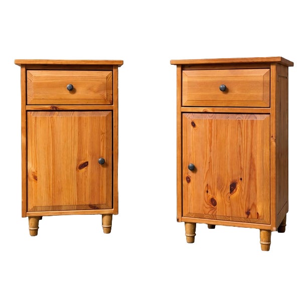 Leksvik Bedside Table with Drawer and Cupboard with Left and Right Doors from Ikea, Set of 2 For Sale