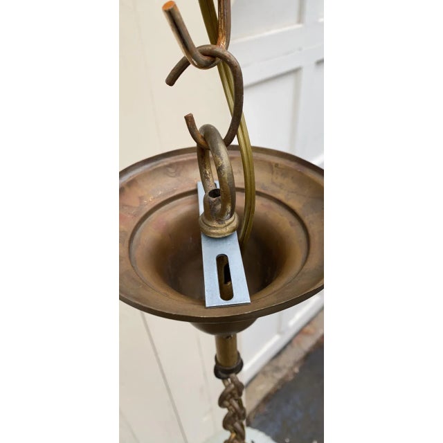 1920s Vintage 1920s Brass Hanging Fixture With Vintage Clam Broth Shade For Sale - Image 5 of 6