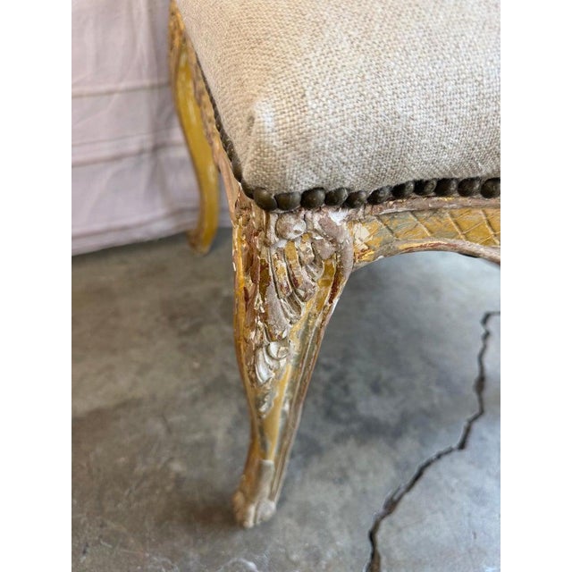Set of 14 French Louis XV Style Distressed Dining Chairs With Linen For Sale - Image 16 of 17