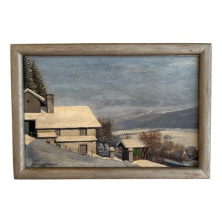 E. Perrenoud-Monnier, Village sous la neige, 1936, Oil on Cardboard, Framed For Sale