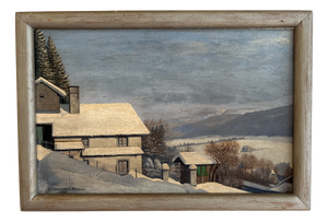 E. Perrenoud-Monnier, Village sous la neige, 1936, Oil on Cardboard, Framed