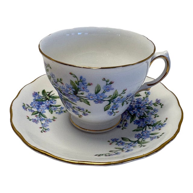 Mid 20th Century Royal Vale Forget-Me-Not Bone China Teacup & Saucer, England For Sale