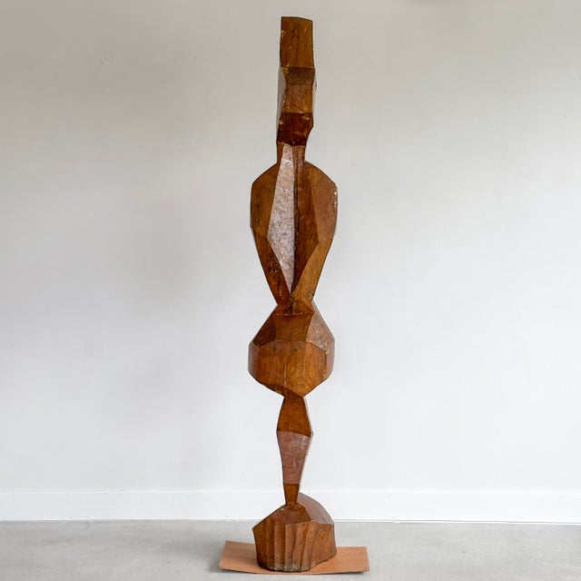 Carved Wood Abstract Figure Floor Sculpture For Sale - Image 4 of 12