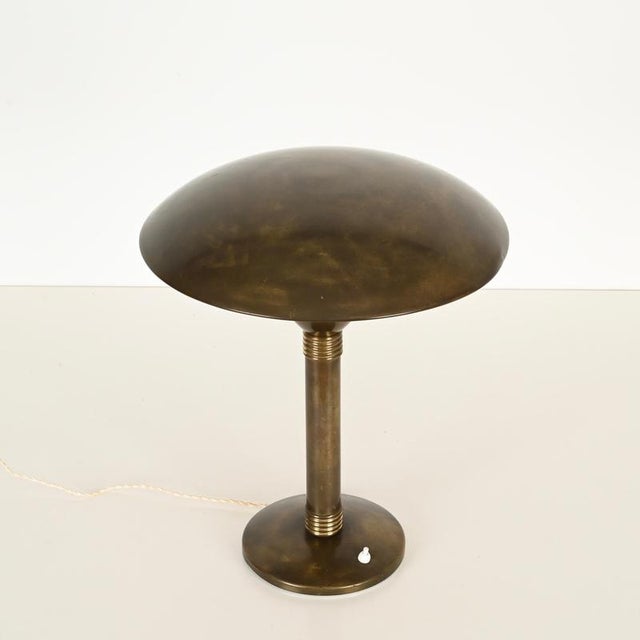 Art Deco Patinated Brass Mushroom Table Lamp, Italy, 1940s For Sale - Image 3 of 15