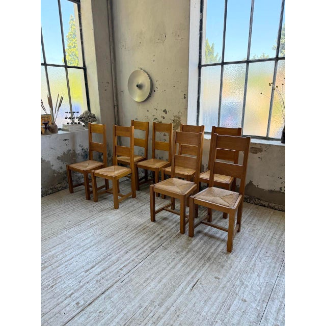 Blond Oak Chairs with Straw Seats, 1960s, Set of 8 For Sale - Image 4 of 18