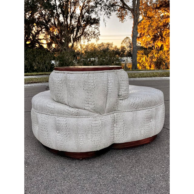 Mid Century Modern Tufted Snakeskin Nautilus Settee Coin Sofa With Wood Top For Sale - Image 9 of 18