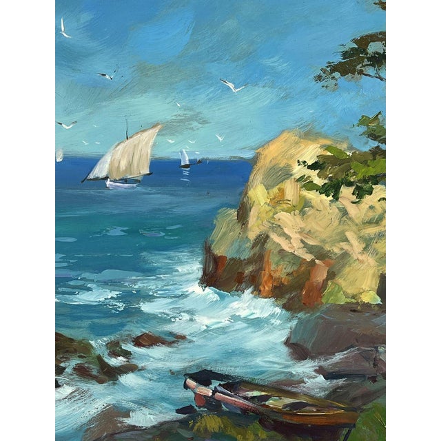 Paper Oil Painting Beautiful Sea With Ships Yuriy Suprunchuk For Sale - Image 7 of 11