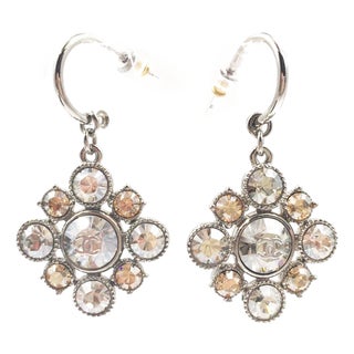 Chanel Silver CC Argyle Crystal Hoop Piercing Earrings, A Pair For Sale