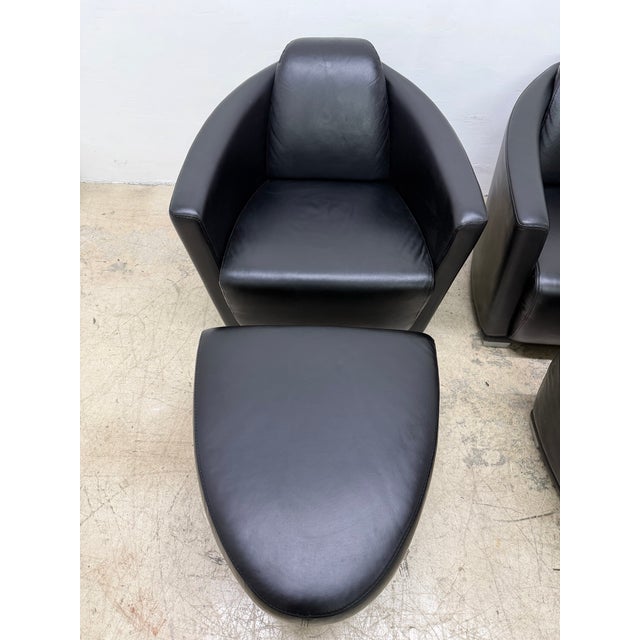 Enzo Luca Art Deco Revival Leather Lounge Chairs and Footrests, 1990s - A Pair For Sale - Image 11 of 18