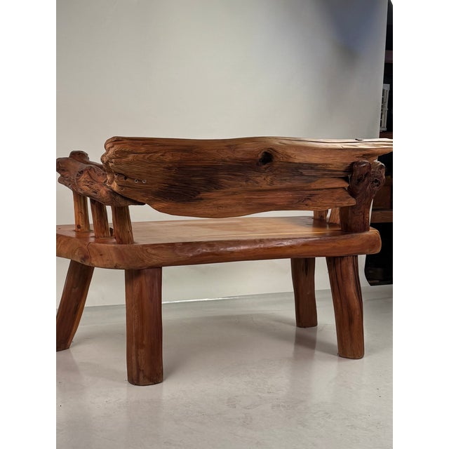 Late 20th Century Sculptural Rustic Knotted Hardwood Bench For Sale - Image 9 of 12
