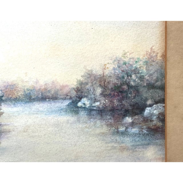 Antique 19th Century Orig ZHR Winter River Watercolor Realism Landscape Painting For Sale In New York - Image 6 of 11