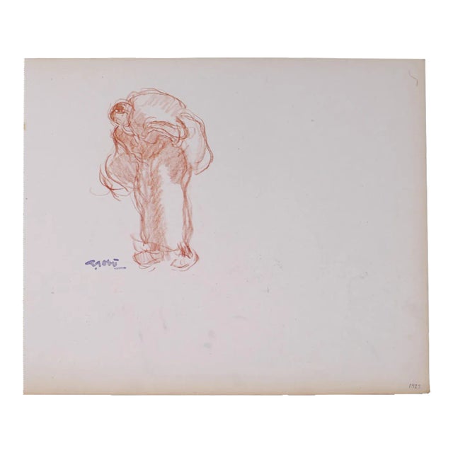Georges Gobo, Woman Carrying the Burden, Drawing, Early 20th Century For Sale