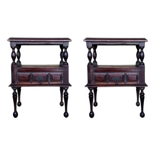 20th Century Pair of Solid Carved French Nightstands with Low Drawer For Sale
