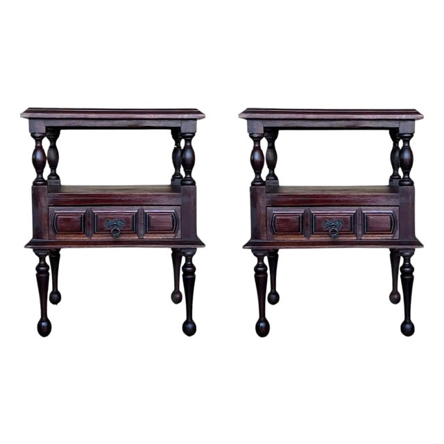 20th Century Pair of Solid Carved French Nightstands with Low Drawer For Sale