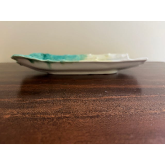 Bordallo Pinheiro Vintage French Country Majolica Asparagus Dish in Turquoise and Cream For Sale - Image 4 of 8