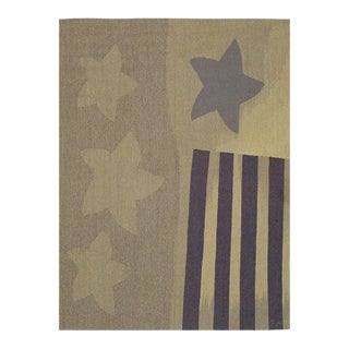 6x8 Gray Flat Weave Wool Abstract Starry Stripe Vintage Mid Century Carpet Rug For Sale