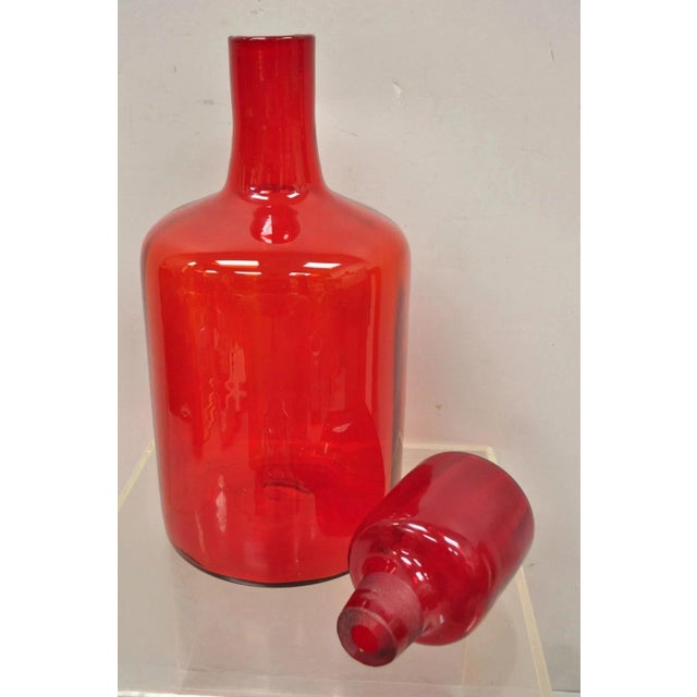 Mid 20th Century Mid Century Modern Blenko Large Red Blown Art Glass Vase Vessel Jug With Stopper For Sale - Image 5 of 9