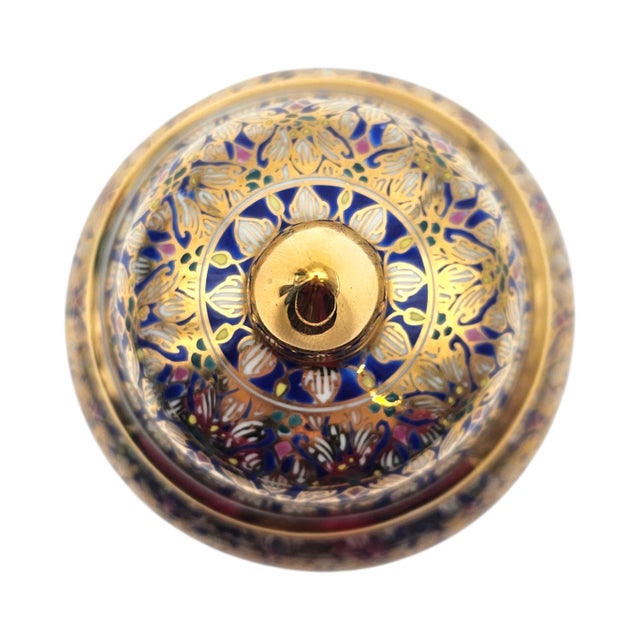 Late 20th Century Thai Benjarong Hand-Painted Gilt Porcelain Covered Jar 6.6" For Sale - Image 15 of 17
