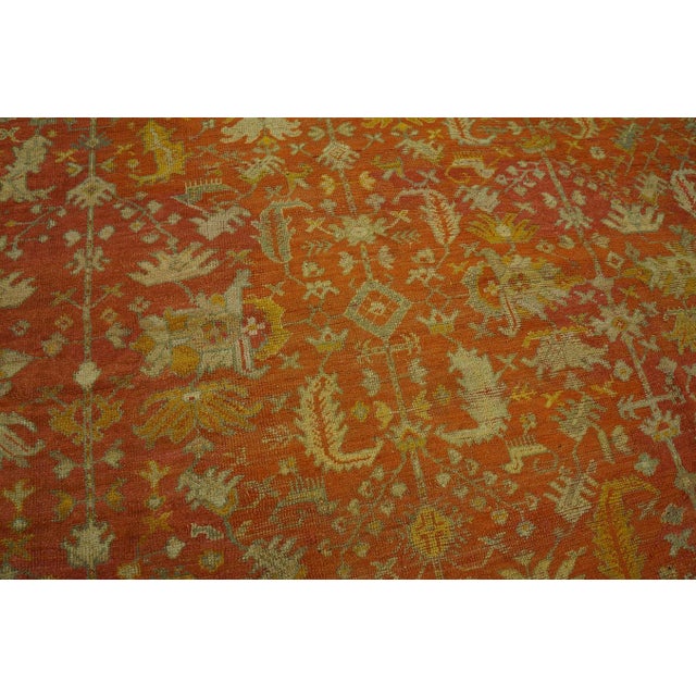 Orange 1880s Orange Antique Tribal Rustic Turkish Angora Oushak Rug 11' 10" X14' Handknotted Wool Carpet For Sale - Image 8 of 18