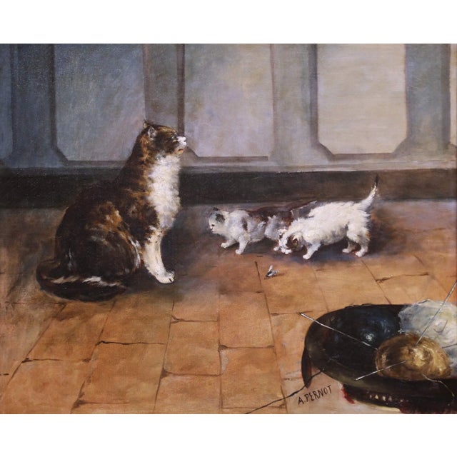 Pair of 19th Century French Pendant Cat Oil on Canvas Paintings Signed A. Pernot For Sale In Dallas - Image 6 of 18