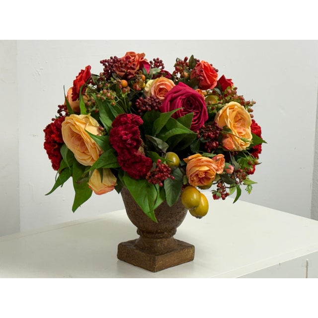 American Classical Faux Rose + Fruit Floral Arrangement For Sale - Image 3 of 12