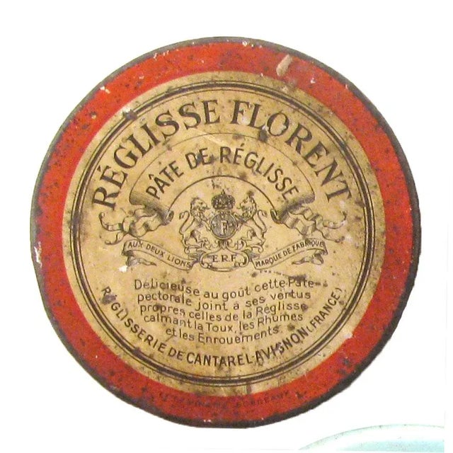 Trio of charming metal candy boxes from France and Belgium discovered at the Brussels antique market. The red "Reglisse...