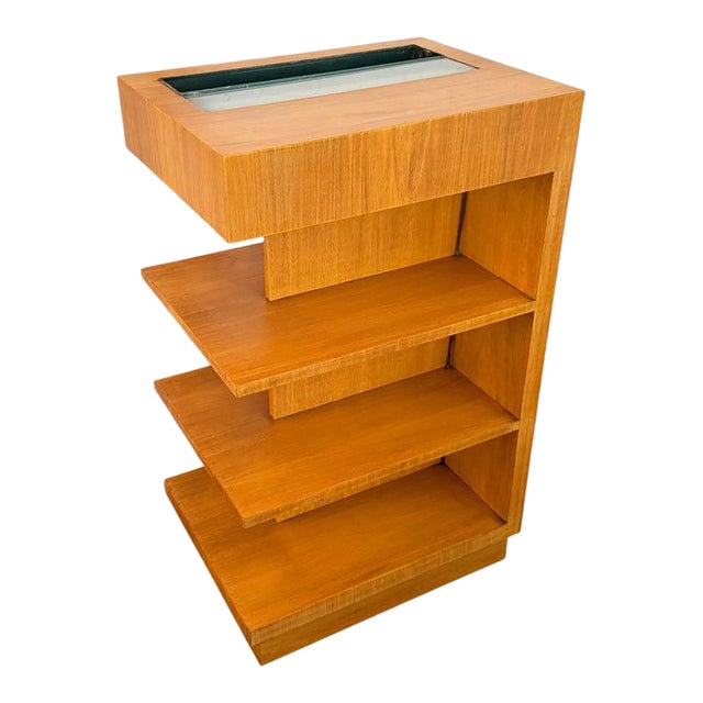 1940s Tiered Art Deco Satinwood Side Shelving Unit With Built-in Lighting For Sale