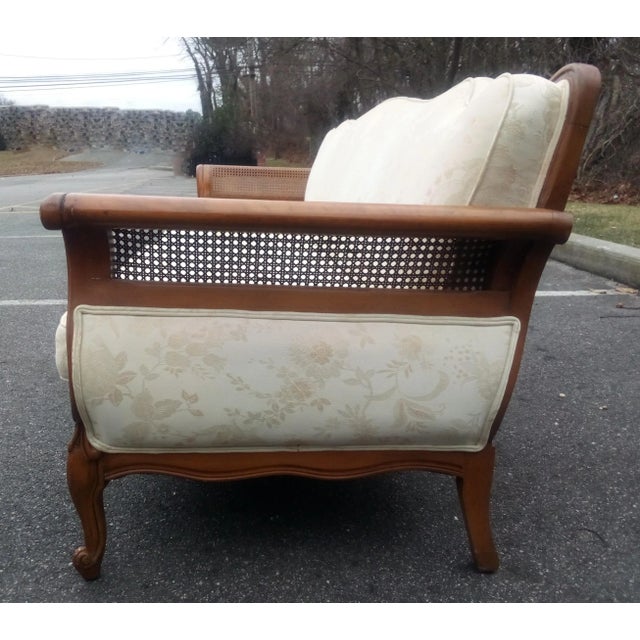Mid 20th Century French Louis XV Style Elegant Ivory 7.5' Sofa Sale $2750 Serpentine Carved Back Curved Caned Sides Mid-Century For Sale - Image 5 of 13