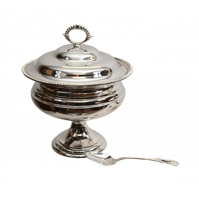 Art Deco Bain Marie Plated Lazy Susan Silver Plate Food Server For Sale - Image 5 of 12