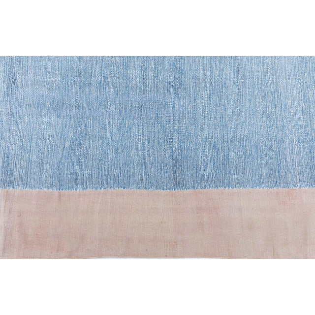 English Doris Leslie Blau Indian Dhurrie Vintage Light Blue Flatweave Cotton Carpet For Sale - Image 3 of 10