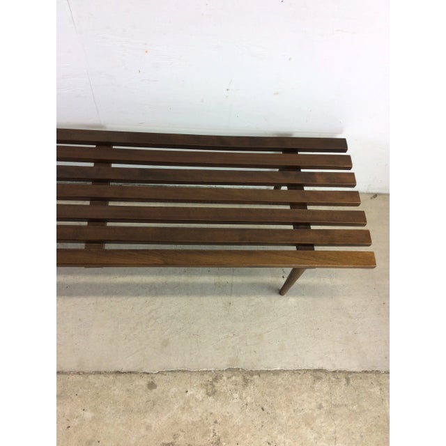 Mid Century Modern Slat Bench Coffee Table With Walnut Finish For Sale - Image 12 of 12