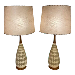 Pair of Beige Mid-Century Table Lamps by Quartite Creative Corp.
