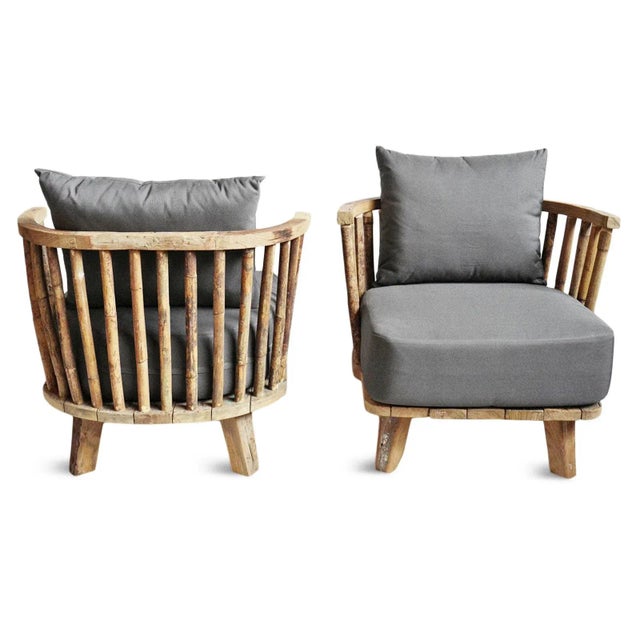 Tan Salvaged Teak & Bamboo Outdoor Club Chair For Sale - Image 8 of 11