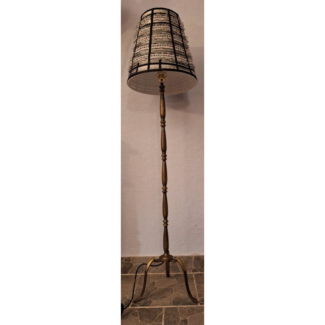 Mid-Century Floor Lamp with Brass Base and Fabric Shade from Lamplove, 1950s For Sale - Image 4 of 8