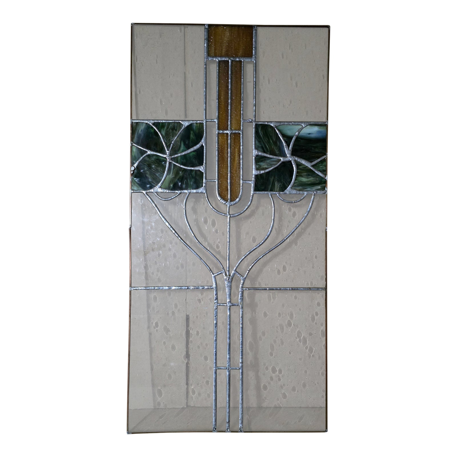 Antique Stained Leaded Glass Window Pane Panel With Copper Trim | Chairish