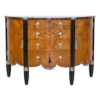 Fine Art Deco Demi Lune Cabinet with Silver-Plated Handles, Late 1920s For Sale