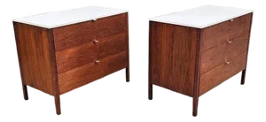 1960s Florence Knoll 3-Drawer Walnut Dressers With White Top - A Pair