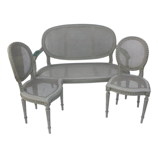 Lacquered Vienna Straw Living Room Set, 1890s, Set of 3 For Sale