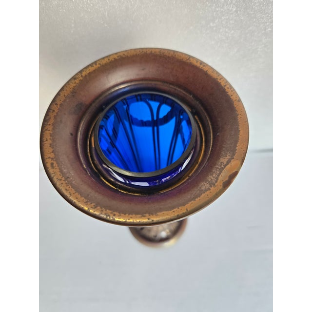 Vintage Blue Glass and Sheffield Vase For Sale In Los Angeles - Image 6 of 7